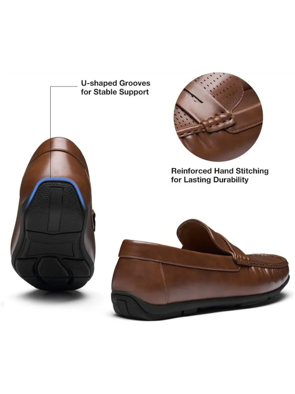 HEEZ Men's Brown Perforated Faux Leather Penny Loafers Slip On Driving Shoes